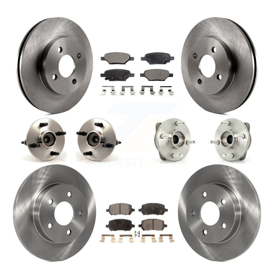 Front Rear Hub Bearings Assembly Disc Brake Rotors And Semi-Metallic Pads Kit (10Pc) For 2007-2010 Pontiac G5 Non-ABS With Drum Brakes 4 Lug Wheels KBB-108796