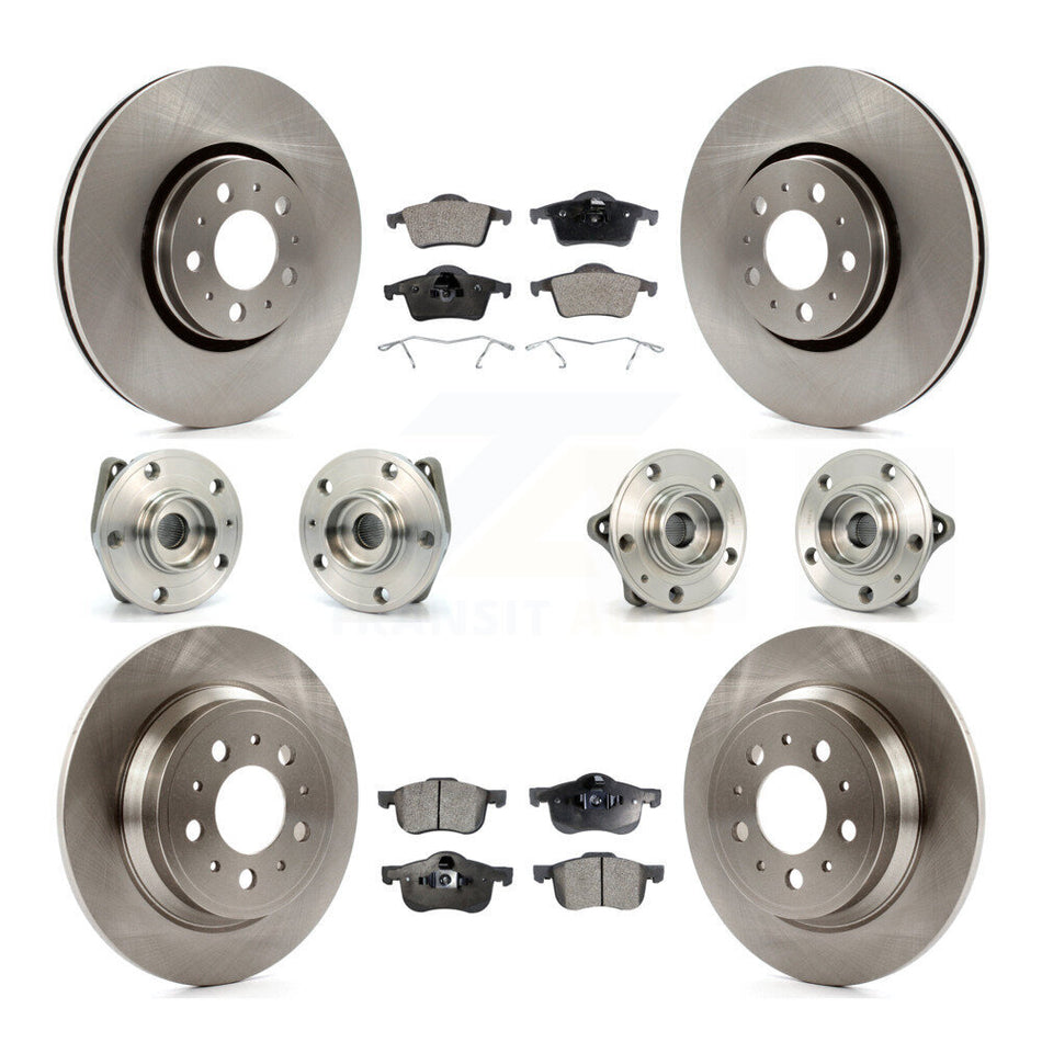Front Rear Hub Bearings Assembly Disc Brake Rotors And Semi-Metallic Pads Kit (10Pc) For 2008 Volvo S60 AWD With 316mm Diameter Rotor KBB-108802