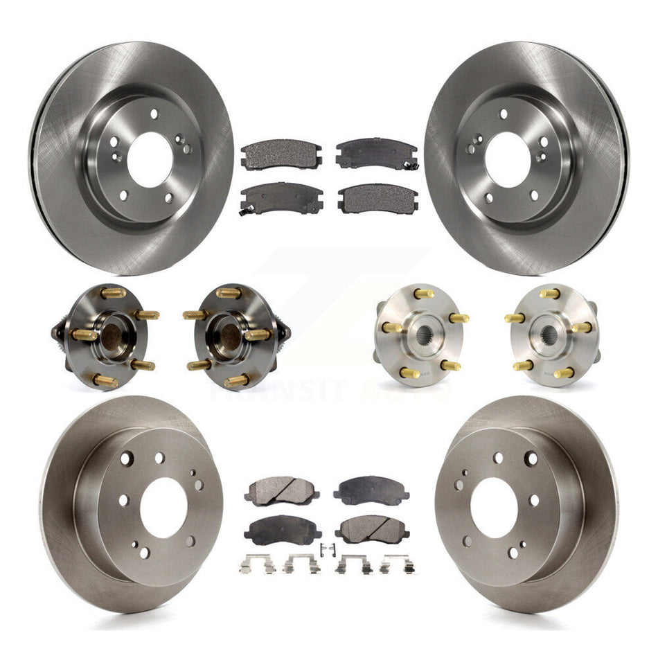 Front Rear Hub Bearings Assembly Disc Brake Rotors And Semi-Metallic Pads Kit (10Pc) For 2006 Mitsubishi Eclipse 2.4L To 10 31 05 KBB-108805