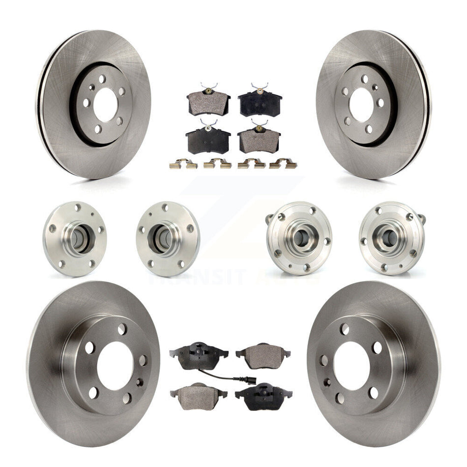 Front Rear Hub Bearing Assembly Disc Brake Rotor And Semi-Metallic Pad Kit (10Pc) For 2006 Volkswagen Jetta 7th 8th Digit Of VIN Is "9M" Or "1J" With 288mm Diameter KBB-108842