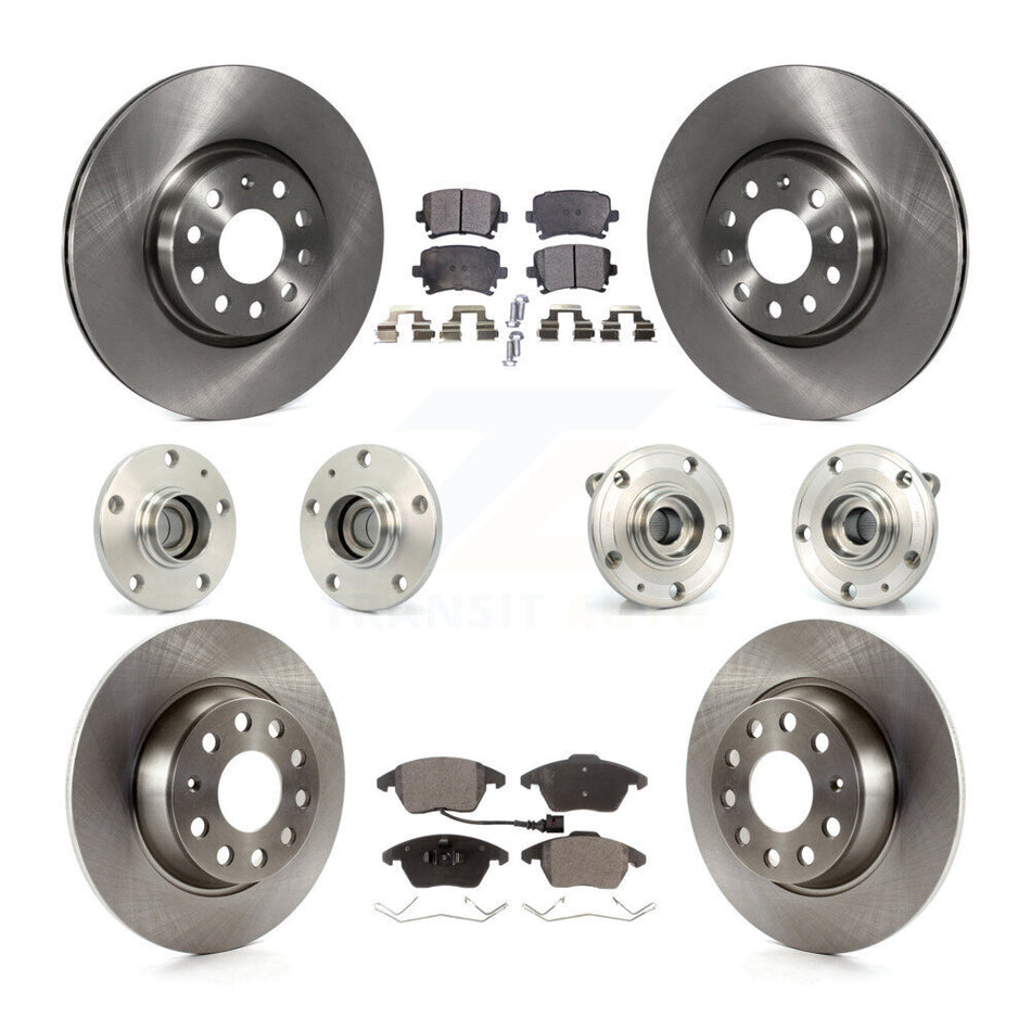 Front Rear Hub Bearings Assembly Disc Brake Rotors And Semi-Metallic Pads Kit (10Pc) For Volkswagen Passat Eos KBB-108844