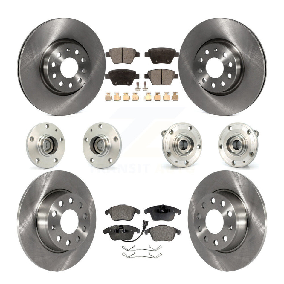 Front Rear Hub Bearings Assembly Disc Brake Rotors And Semi-Metallic Pads Kit (10Pc) For Volkswagen Passat KBB-108850