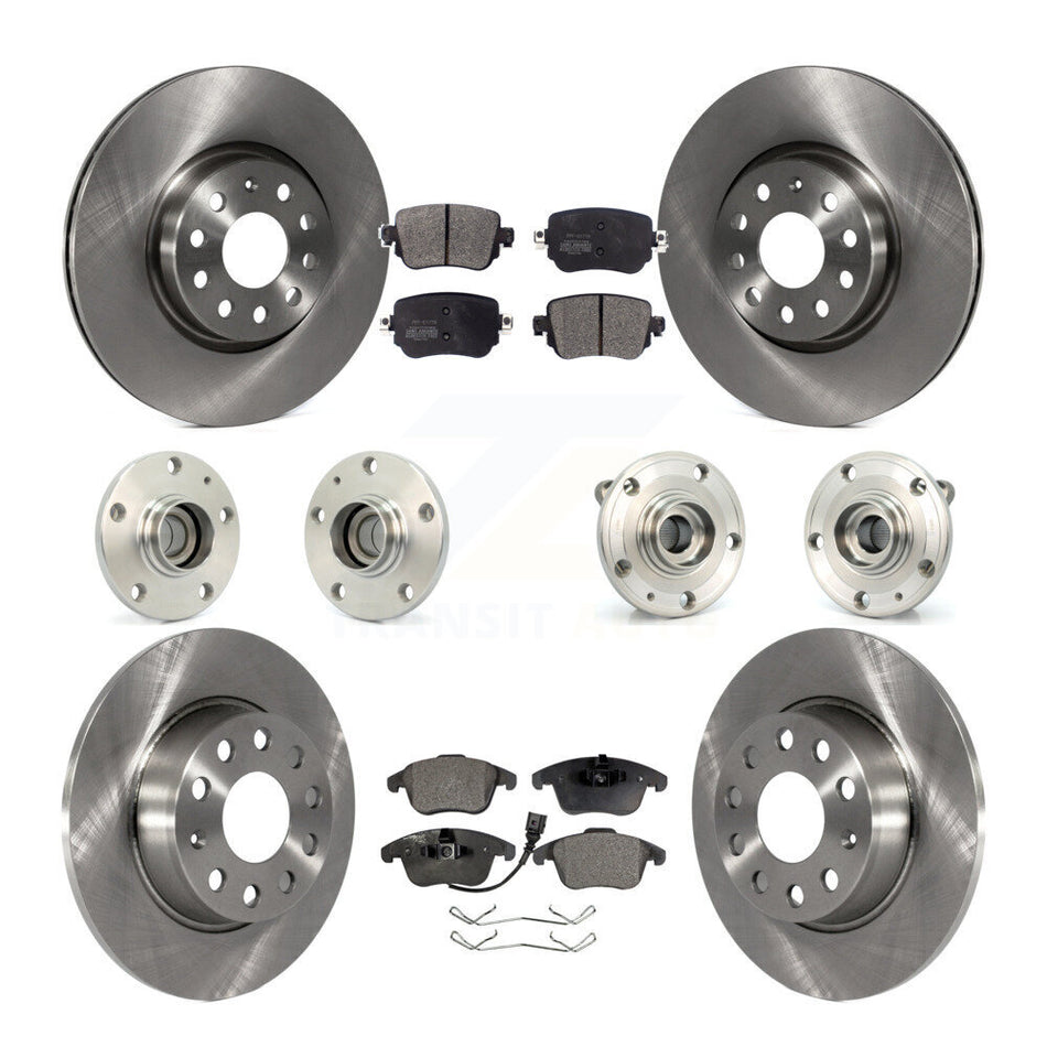 Front Rear Hub Bearings Assembly Disc Brake Rotors And Semi-Metallic Pads Kit (10Pc) For Volkswagen Passat KBB-108851