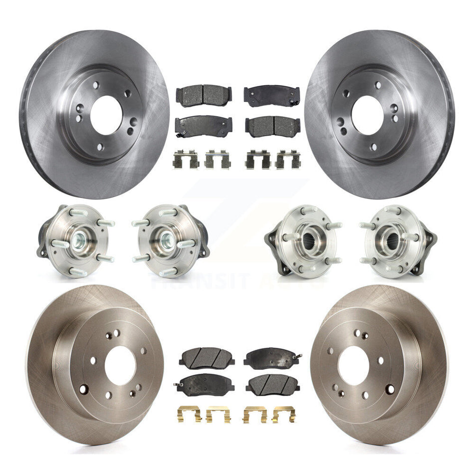 Front Rear Hub Bearings Assembly Disc Brake Rotors And Semi-Metallic Pads Kit (10Pc) For 2007-2009 Hyundai Santa Fe FWD KBB-108859