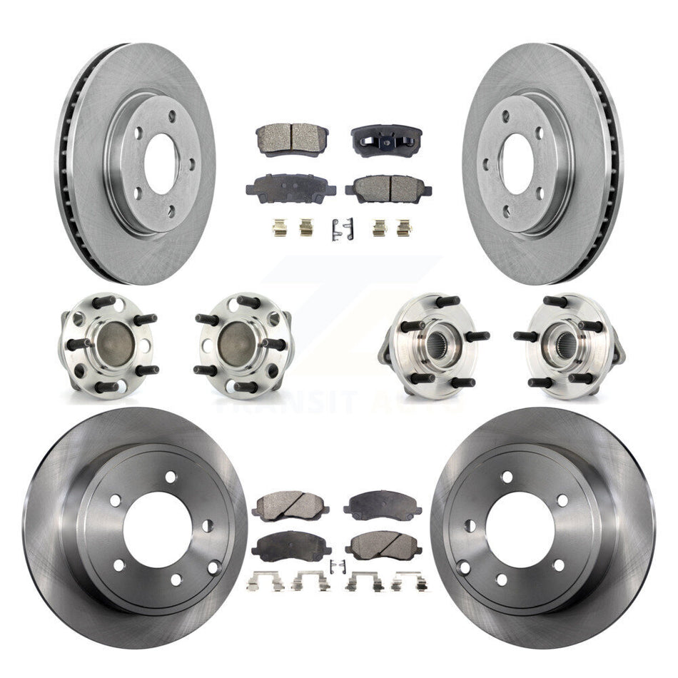 Front Rear Hub Bearings Assembly Disc Brake Rotors And Semi-Metallic Pads Kit (10Pc) For 2009 Dodge Caliber SXT with Drum rear brakes Non-ABS KBB-108866