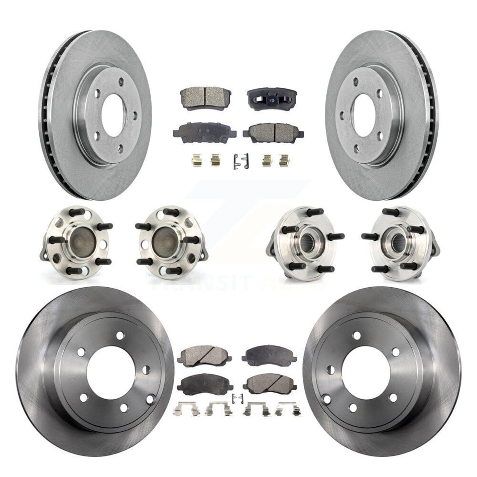 Front Rear Hub Bearings Assembly Disc Brake Rotors And Semi-Metallic Pads Kit (10Pc) For 2009 Dodge Caliber SXT with Drum rear brakes 4-Wheel ABS KBB-108869
