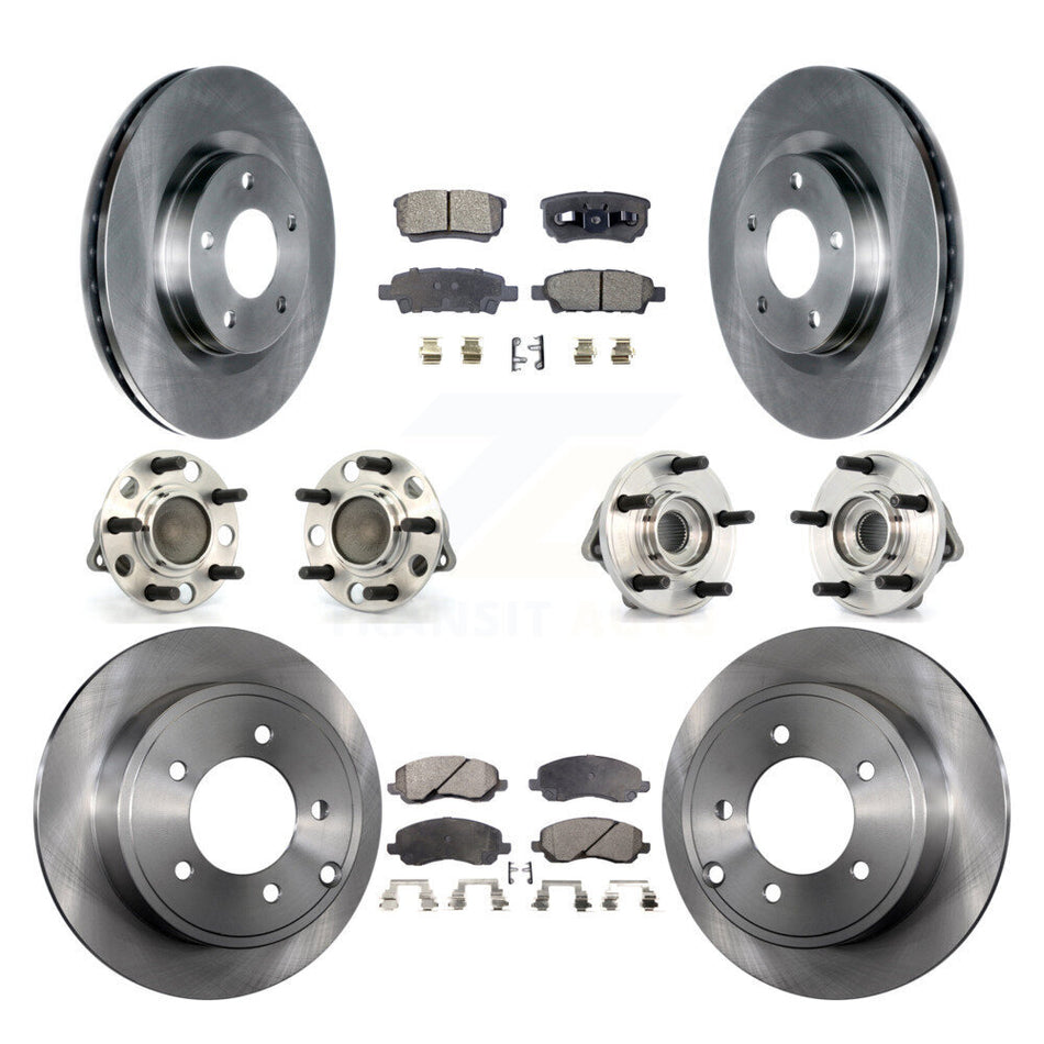 Front Rear Hub Bearings Assembly Disc Brake Rotors And Semi-Metallic Pads Kit (10Pc) For Dodge Chrysler Avenger Sebring 200 Caliber KBB-108870