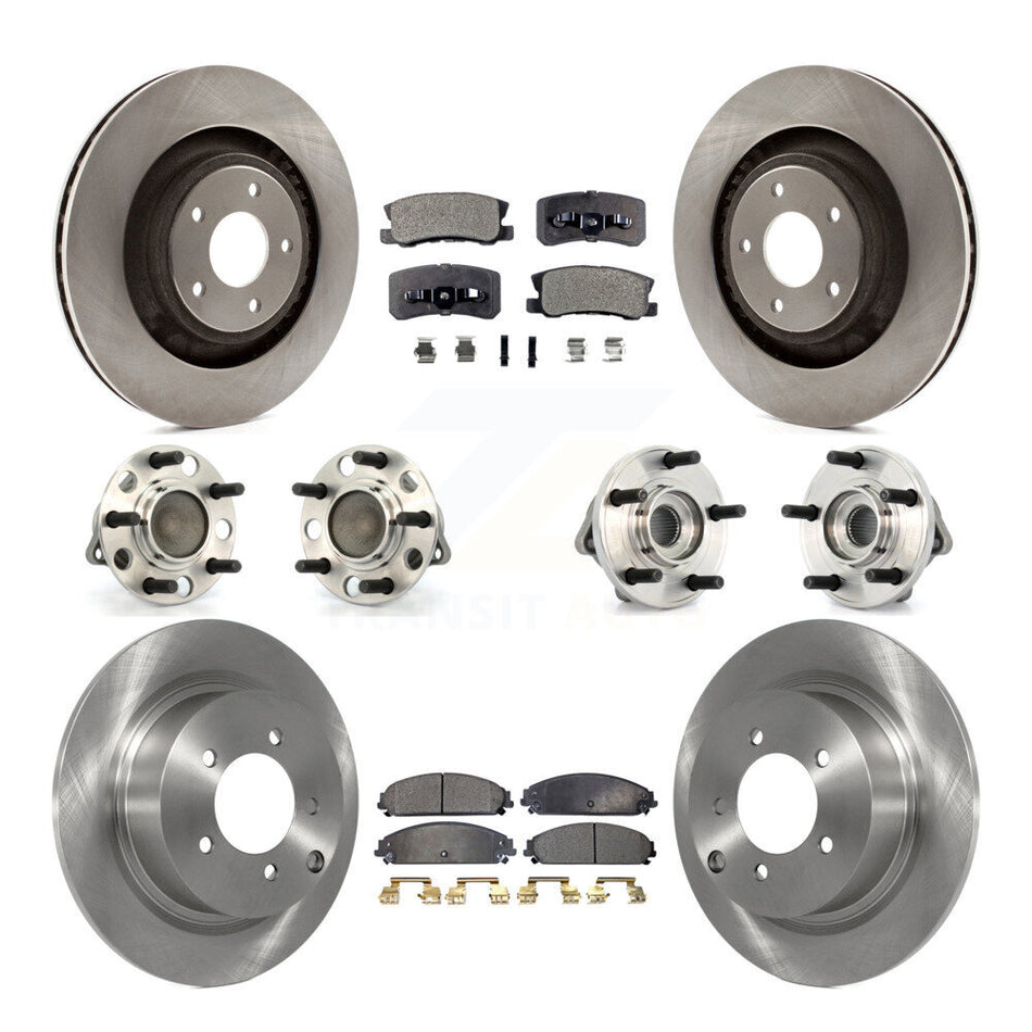 Front Rear Hub Bearings Assembly Disc Brake Rotors And Semi-Metallic Pads Kit (10Pc) For 2009 Dodge Caliber SRT-4 with 4-Wheel ABS KBB-108872