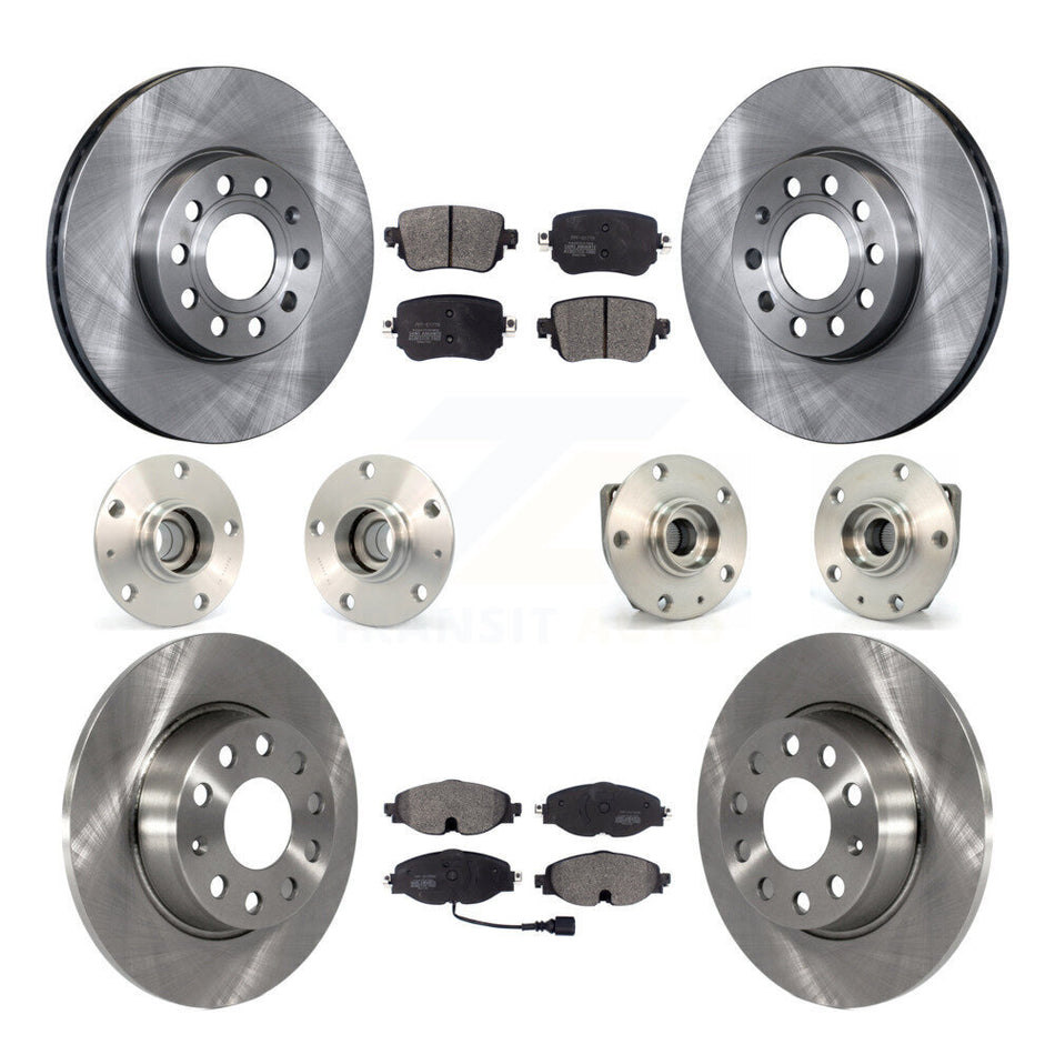 Front Rear Hub Bearings Assembly Disc Brake Rotors And Semi-Metallic Pads Kit (10Pc) For Volkswagen Golf SportWagen KBB-108887