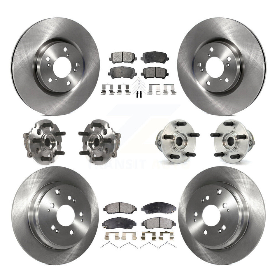 Front Rear Hub Bearings Assembly Disc Brake Rotors And Semi-Metallic Pads Kit (10Pc) For Honda Pilot Acura MDX ZDX KBB-108888