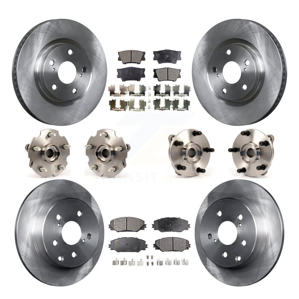 Front Rear Hub Bearings Assembly Disc Brake Rotors And Semi-Metallic Pads Kit (10Pc) For Toyota RAV4 With 3rd Row Seating KBB-108935