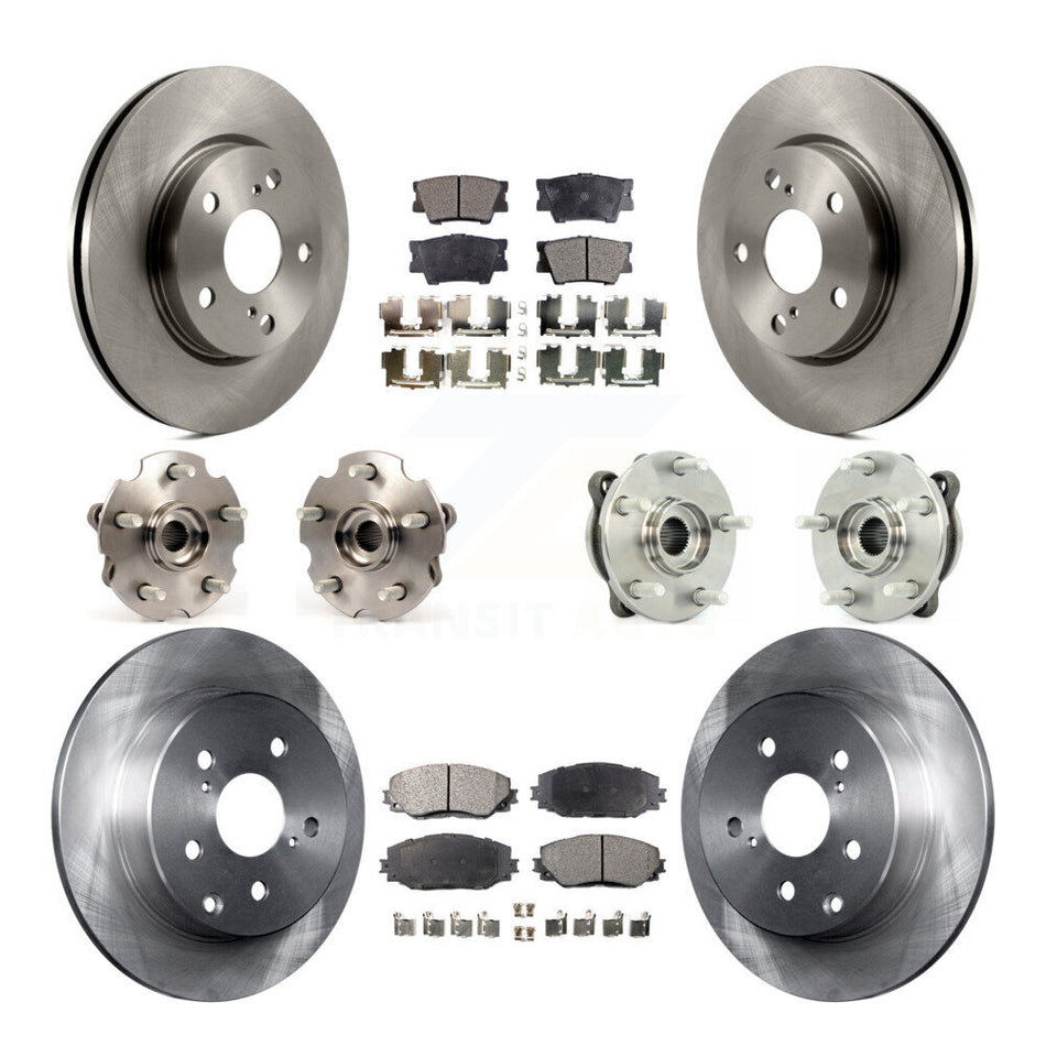 Front Rear Hub Bearings Assembly Disc Brake Rotors And Semi-Metallic Pads Kit (10Pc) For 2013-2018 Toyota RAV4 LE with AWD KBB-108938