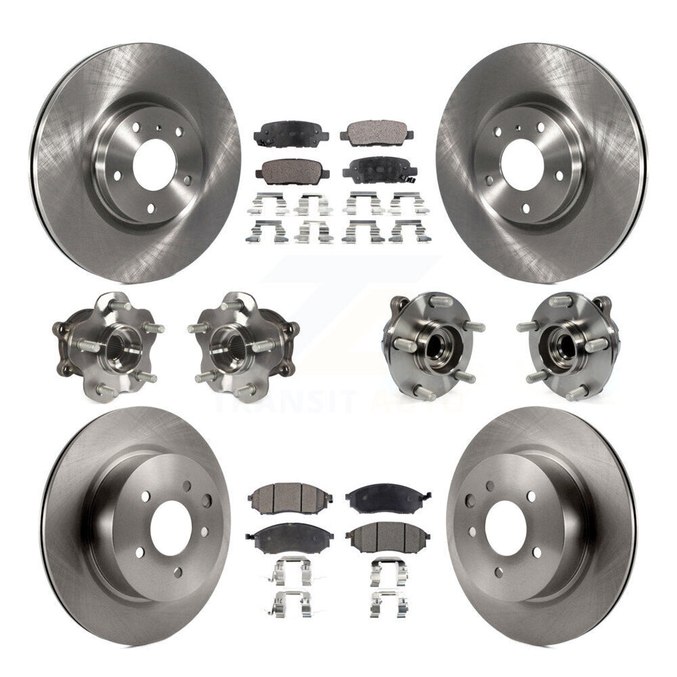 Front Rear Hub Bearings Assembly Disc Brake Rotors And Semi-Metallic Pads Kit (10Pc) For INFINITI G37 G35 EX35 G25 Nissan 370Z Q40 M35 QX50 M45 EX37 KBB-108940