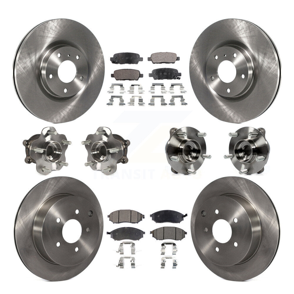 Front Rear Hub Bearing Disc Brake Rotor & Pads Kit (10Pc) For 2015-2017 INFINITI QX70 AWD KBB-108944