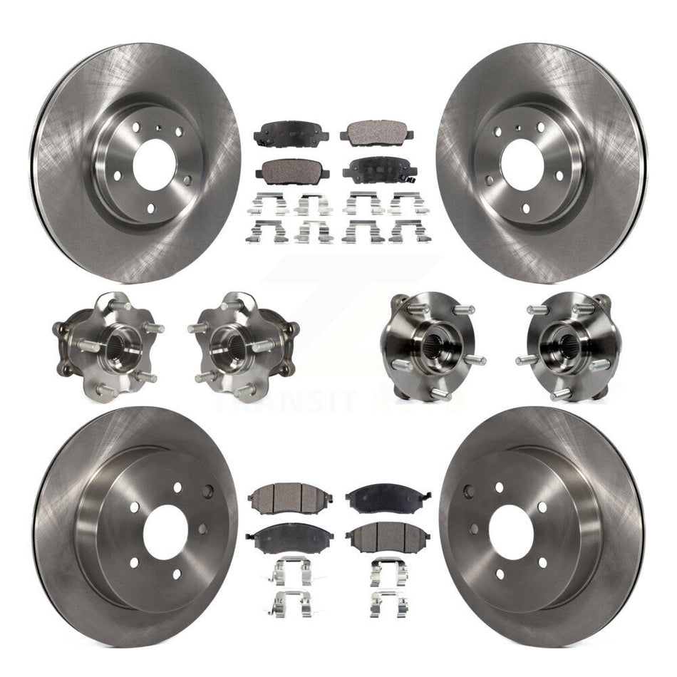 Front Rear Hub Bearing Disc Brake Rotor & Pads Kit (10Pc) For 2015-2017 INFINITI QX70 AWD KBB-108944