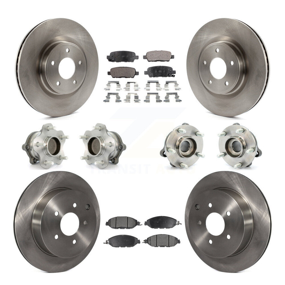 Front Rear Hub Bearings Assembly Disc Brake Rotors And Semi-Metallic Pads Kit (10Pc) For Nissan Pathfinder Murano INFINITI QX60 JX35 FWD KBB-108956