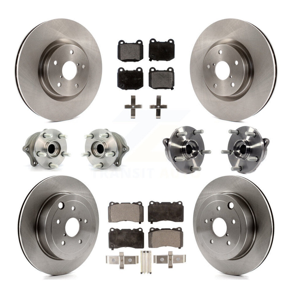 Front Rear Hub Bearings Assembly Disc Brake Rotors And Semi-Metallic Pads Kit (10Pc) For Subaru Impreza WRX STI KBB-108964