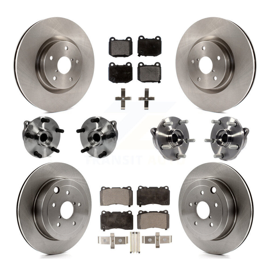 Front Rear Hub Bearings Assembly Disc Brake Rotors And Semi-Metallic Pads Kit (10Pc) For 2008-2012 Subaru Impreza WRX STI KBB-108966