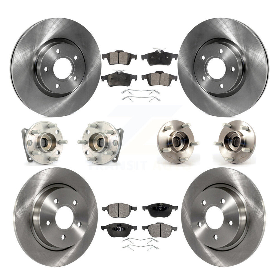 Front Rear Hub Bearings Assembly Disc Brake Rotors And Semi-Metallic Pads Kit (10Pc) For 2005-2010 Volvo S40 V50 With 300mm Diameter Rotor AWD KBB-108973