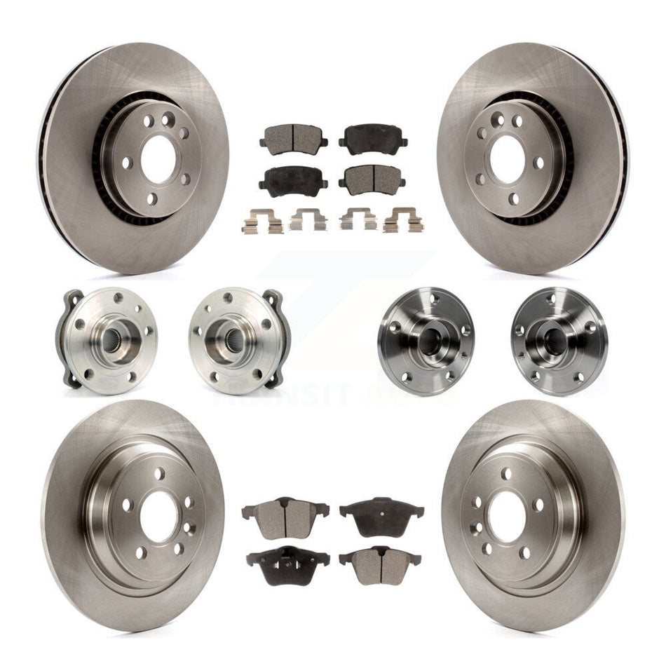 Front Rear Hub Bearings Assembly Disc Brake Rotors And Semi-Metallic Pads Kit (10Pc) For Volvo S60 V60 Cross Country KBB-108974