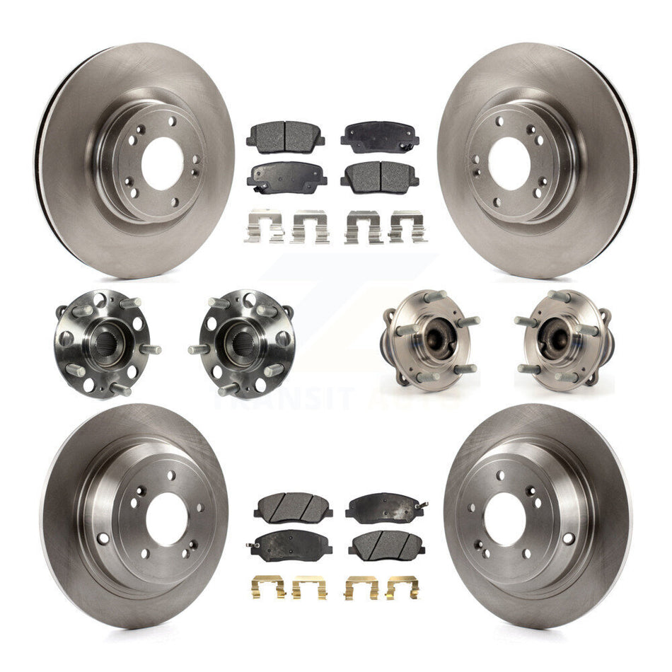 Front Rear Hub Bearings Assembly Disc Brake Rotors And Semi-Metallic Pads Kit (10Pc) For Hyundai Genesis 3.8L KBB-108976