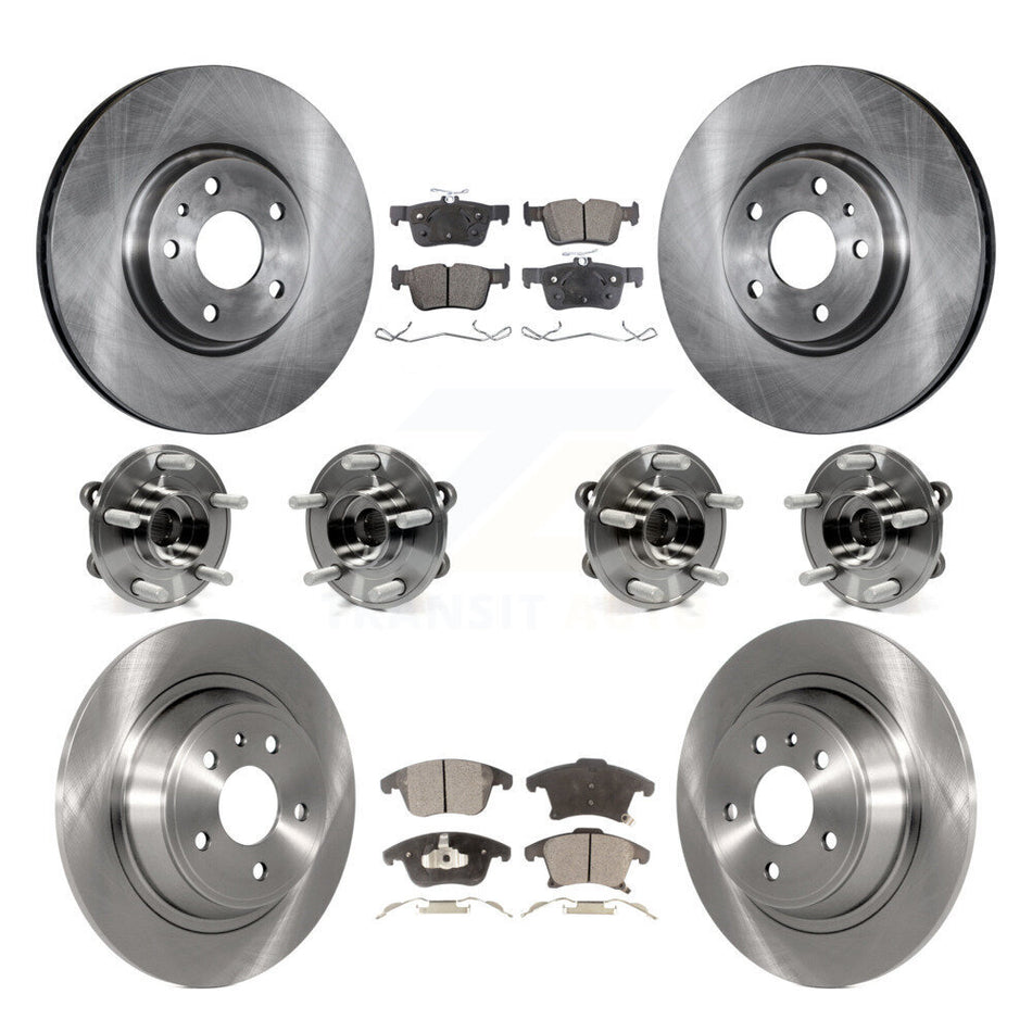 Front Rear Hub Bearings Assembly Disc Brake Rotors And Semi-Metallic Pads Kit (10Pc) For Ford Fusion KBB-109000