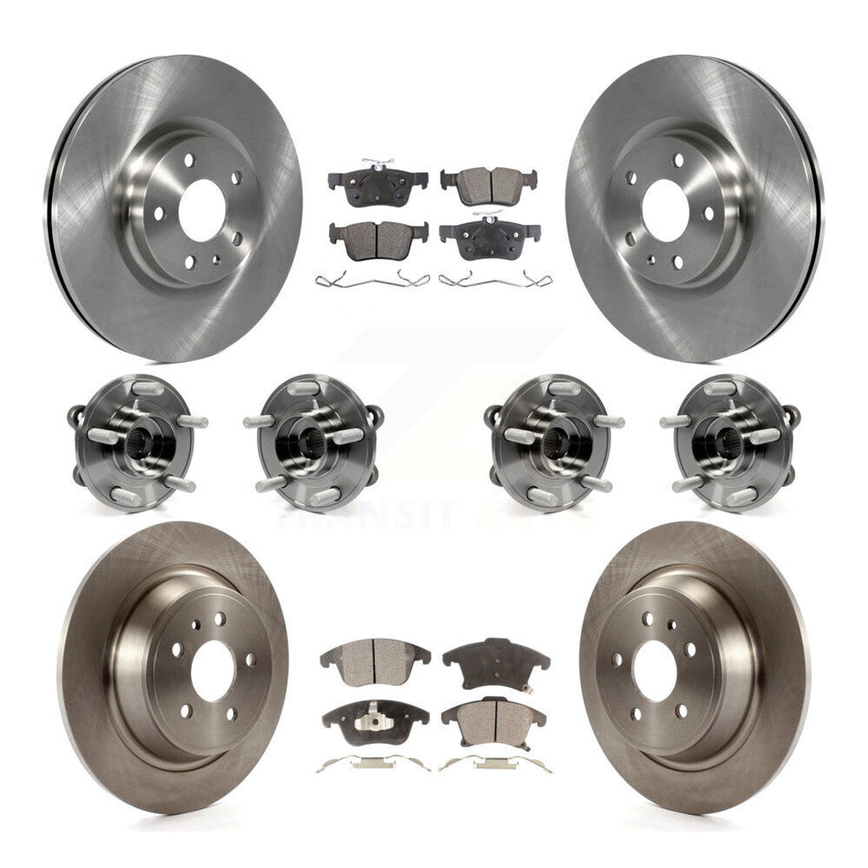 Front Rear Hub Bearings Assembly Disc Brake Rotors And Semi-Metallic Pads Kit (10Pc) For Ford Fusion Lincoln MKZ KBB-109001