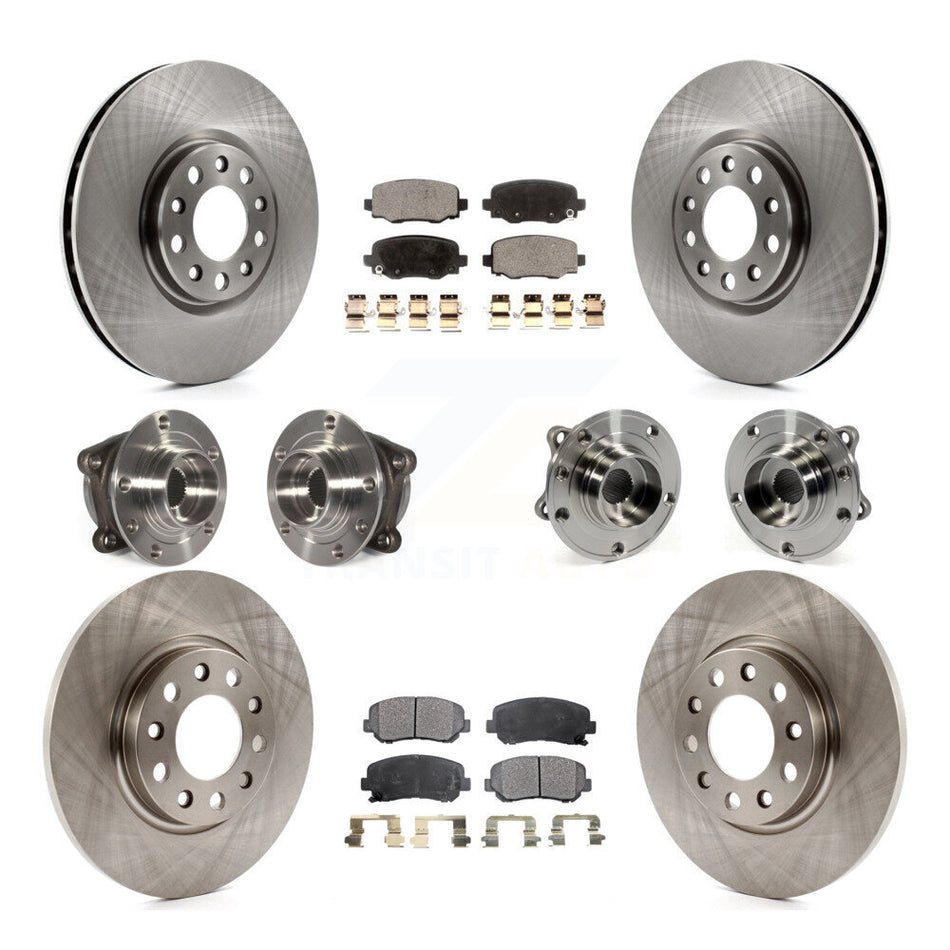 Front Rear Hub Bearings Assembly Disc Brake Rotors And Semi-Metallic Pads Kit (10Pc) For 2015-2017 Chrysler 200 AWD With 305mm Diameter Rotor KBB-109006