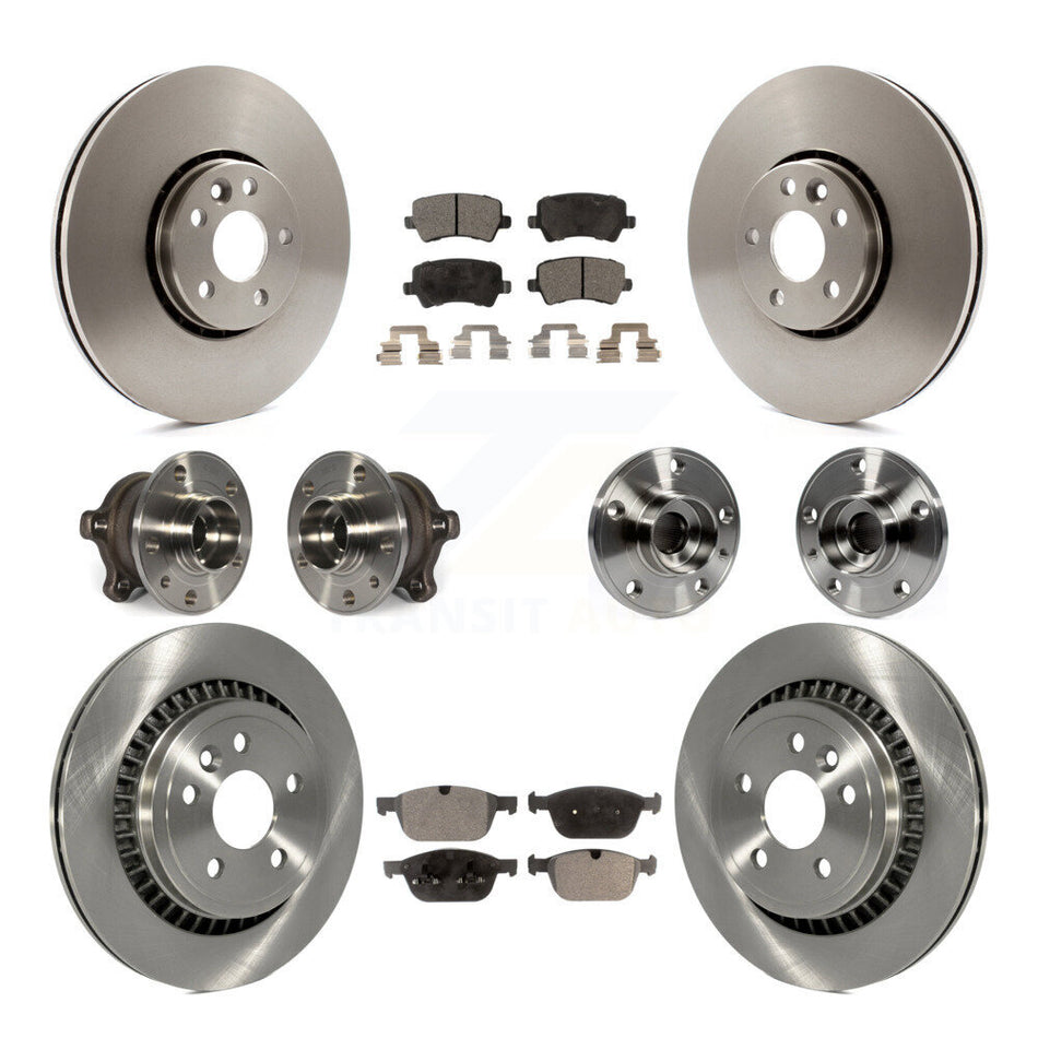 Front Rear Hub Bearings Assembly Disc Brake Rotors And Semi-Metallic Pads Kit (10Pc) For 2010-2015 Volvo XC60 AWD KBB-109014