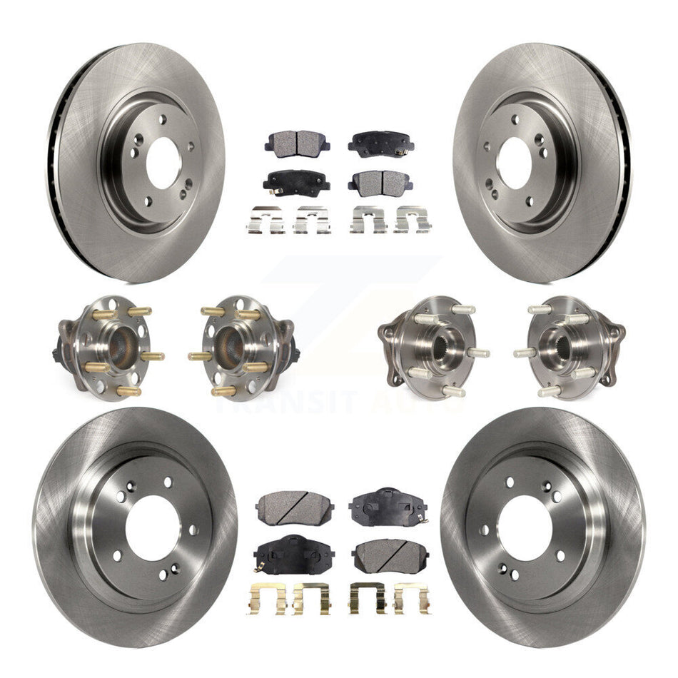 Front Rear Hub Bearings Assembly Disc Brake Rotors And Semi-Metallic Pads Kit (10Pc) For 2015 Hyundai Sonata GAS engine With Power Operated Parking KBB-109035