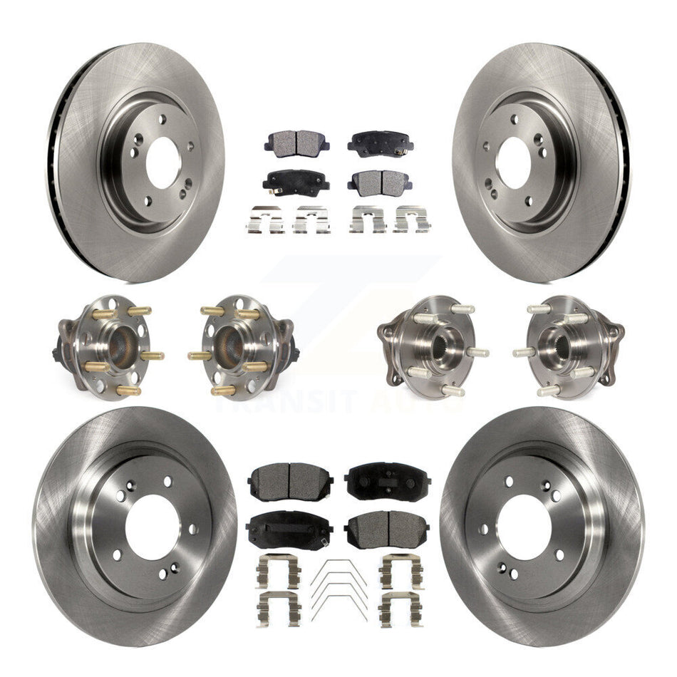 Front Rear Hub Bearings Assembly Disc Brake Rotors And Semi-Metallic Pads Kit (10Pc) For 2016 Hyundai Sonata GAS engine With Power Operated Parking KBB-109038