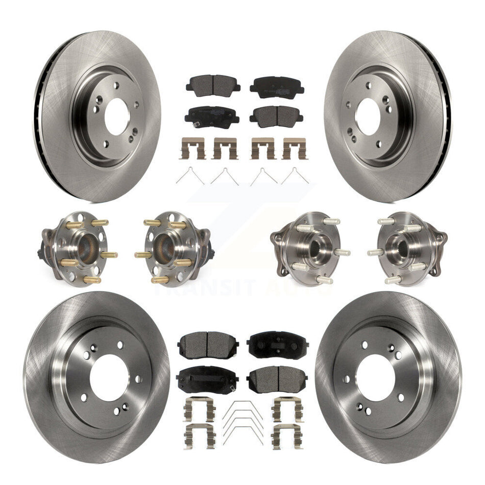 Front Rear Hub Bearings Assembly Disc Brake Rotors And Semi-Metallic Pads Kit (10Pc) For Kia Optima With Electric Parking KBB-109039