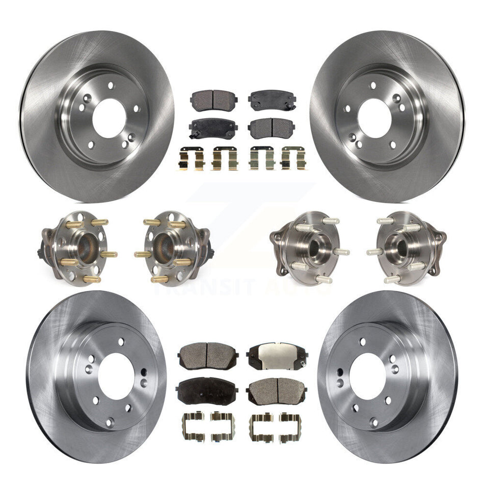 Front Rear Hub Bearings Assembly Disc Brake Rotors And Semi-Metallic Pads Kit (10Pc) For 2015 Hyundai Sonata GAS engine With Manual Parking KBB-109040