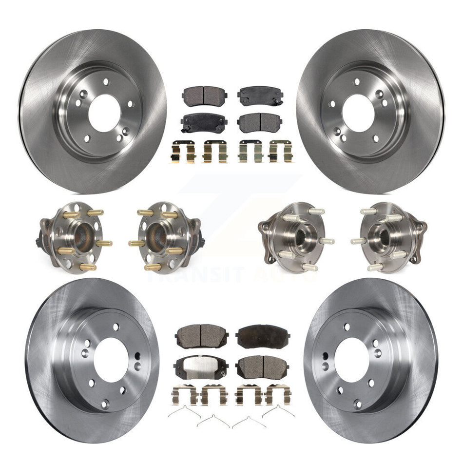 Front Rear Hub Bearings Assembly Disc Brake Rotors And Semi-Metallic Pads Kit (10Pc) For 2015-2016 Hyundai Sonata GAS engine With Manual Parking KBB-109041