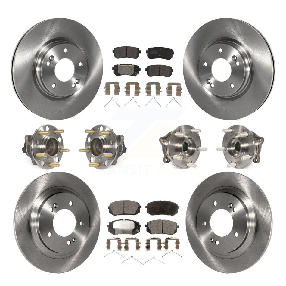 Front Rear Hub Bearings Assembly Disc Brake Rotors And Semi-Metallic Pads Kit (10Pc) For 2016 Kia Optima LX EX 1.6T with GAS engine With Electric Parking KBB-109044