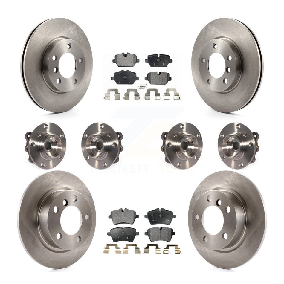 Front Rear Hub Bearings Assembly Disc Brake Rotors And Semi-Metallic Pads Kit (10Pc) For 2011 Mini Cooper Countryman AWD With 294mm Diameter Rotor KBB-109056