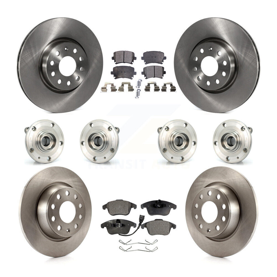 Front Rear Hub Bearings Assembly Disc Brake Rotors And Semi-Metallic Pads Kit (10Pc) For Volkswagen Tiguan Audi Q3 Quattro KBB-109085