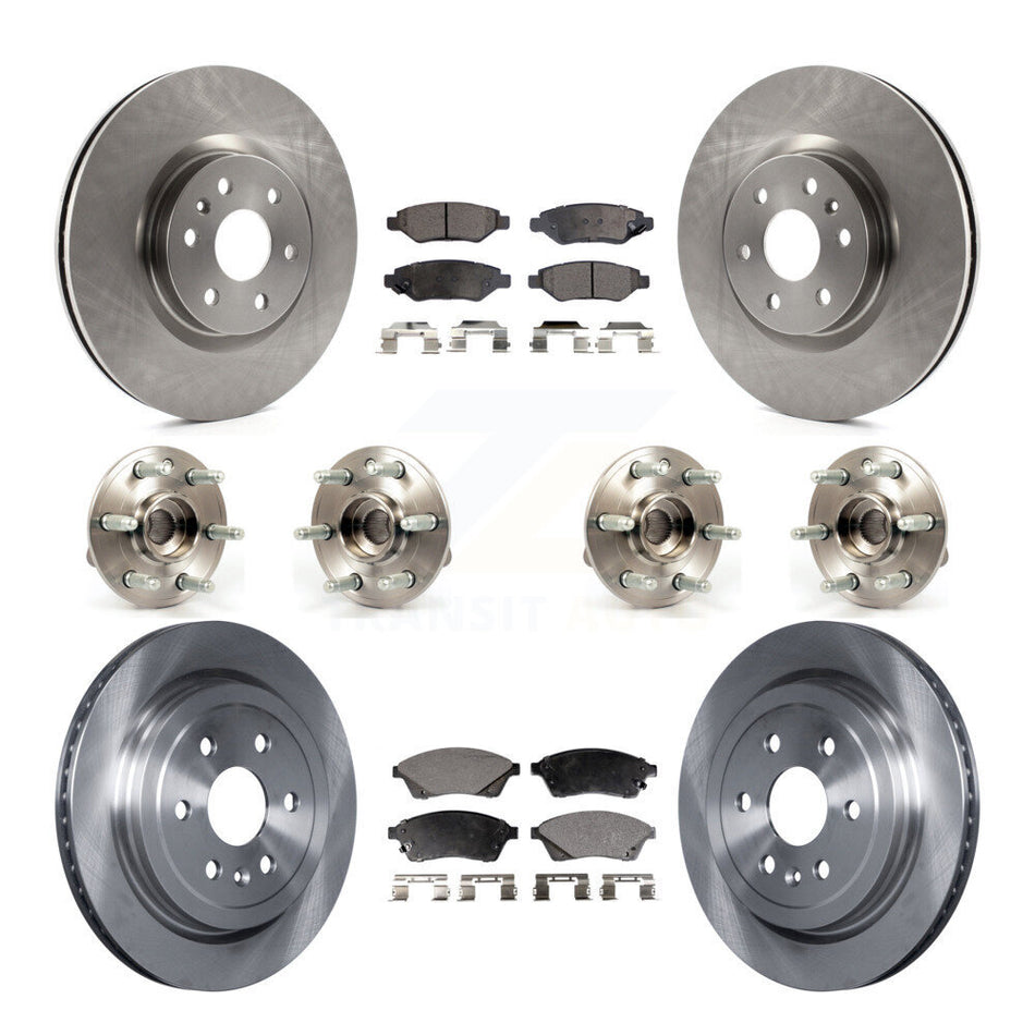 Front Rear Hub Bearings Assembly Disc Brake Rotors And Semi-Metallic Pads Kit (10Pc) For Cadillac SRX Saab 9-4X KBB-109128