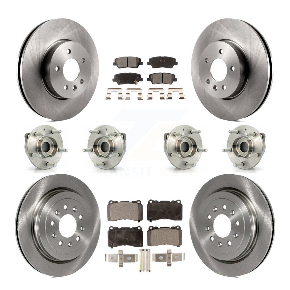 Front Rear Hub Bearings Assembly Disc Brake Rotors And Semi-Metallic Pads Kit (10Pc) For 2013-2015 Cadillac ATS AWD With 321mm Diameter Rotor KBB-109131