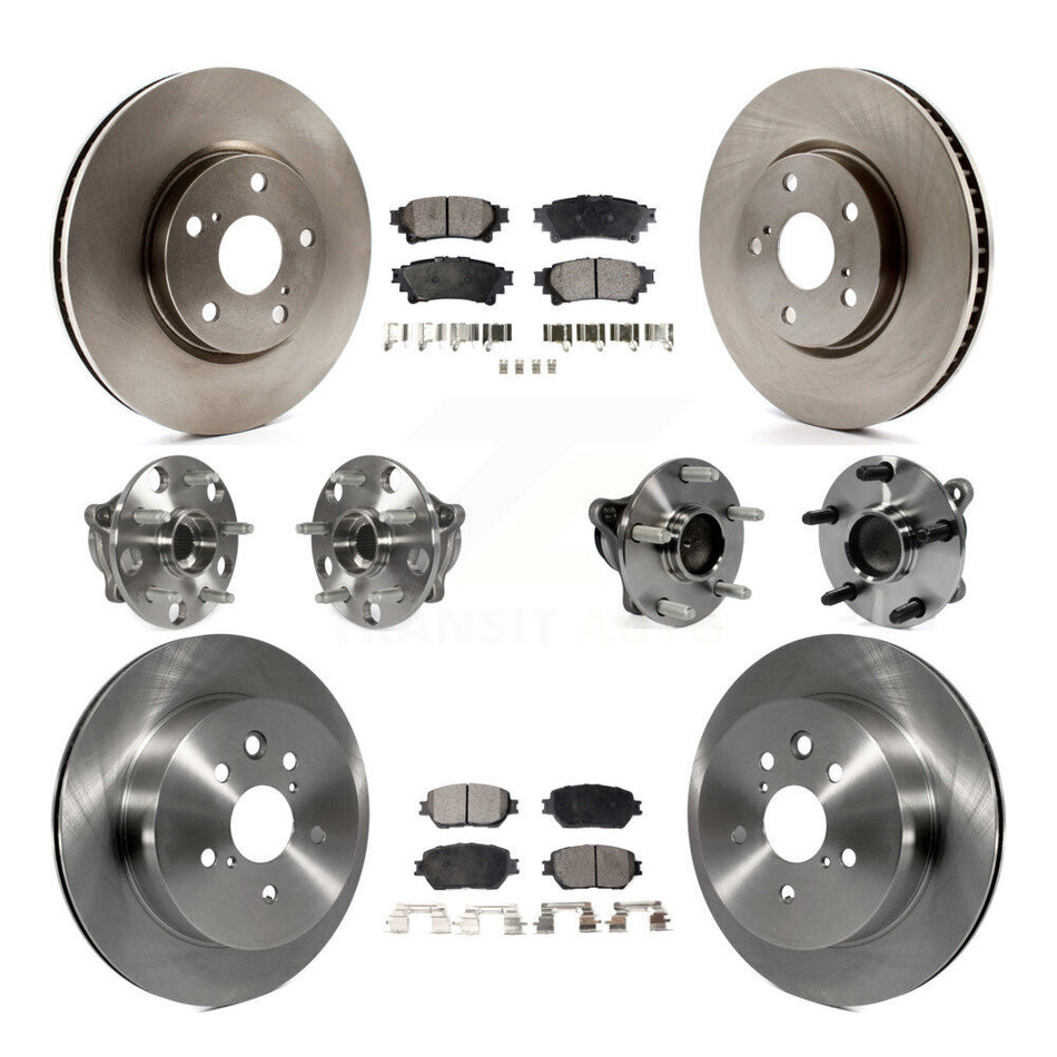 Front Rear Hub Bearings Assembly Disc Brake Rotors And Semi-Metallic Pads Kit (10Pc) For 2014 Lexus IS250 C F Sport KBB-109144