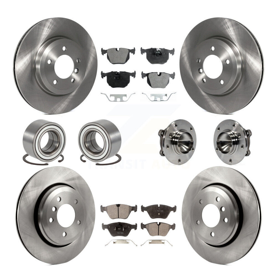 Front Rear Wheel Hub Bearings Assembly Disc Brake Rotors And Semi-Metallic Pads Shoes Kit (10Pc) For 2006 BMW 330Ci KBB-109152