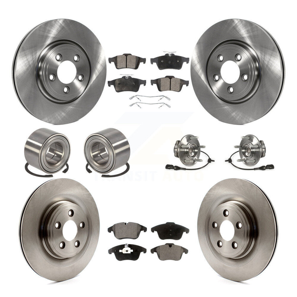 Front Rear Wheel Hub Bearing Assembly Disc Brake Rotors And Semi-Metallic Pads Shoes Kit (10Pc) For 2007-2008 Jaguar S-Type Base with Naturally Aspirated With 35.43" ABS Cord KBB-109162