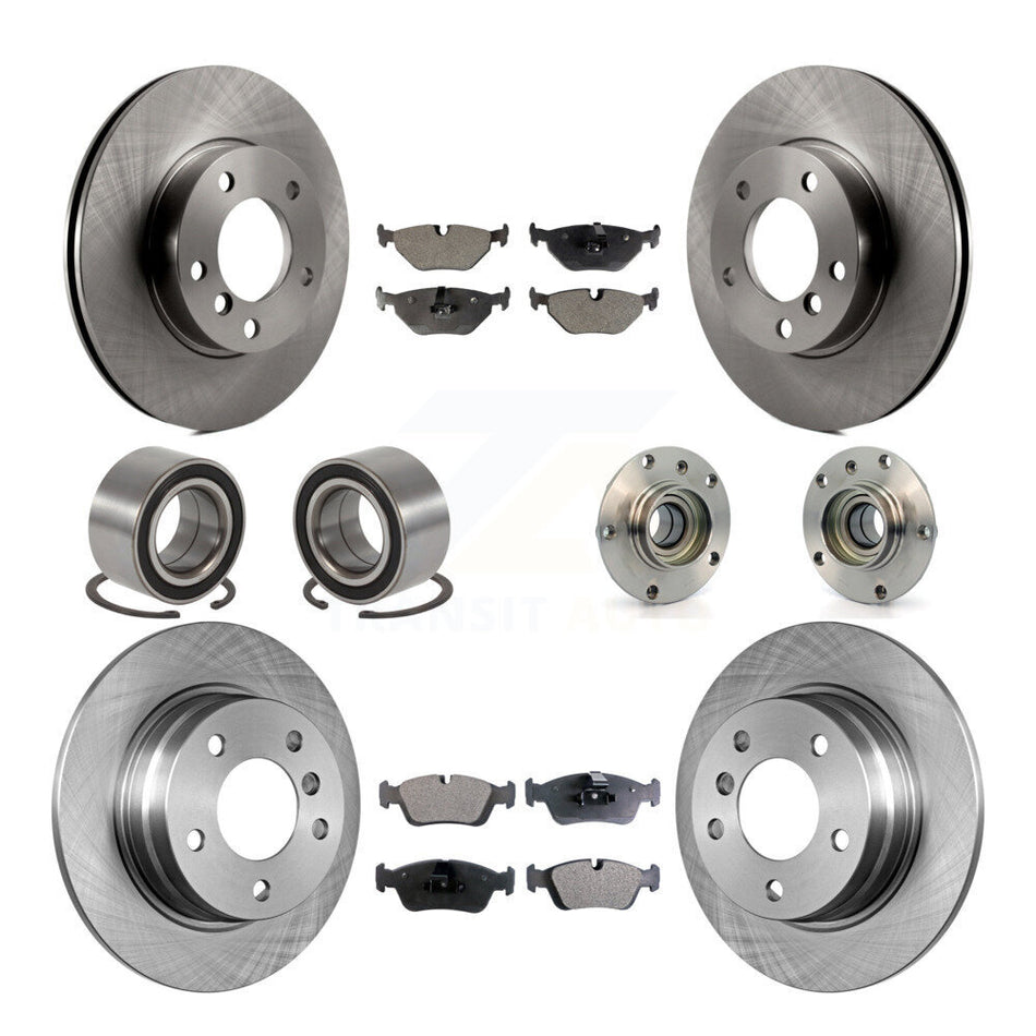 Front Rear Wheel Hub Bearings Assembly Disc Brake Rotors And Semi-Metallic Pads Shoes Kit (10Pc) For BMW 328i 318i 323is 328is 318is KBB-109207
