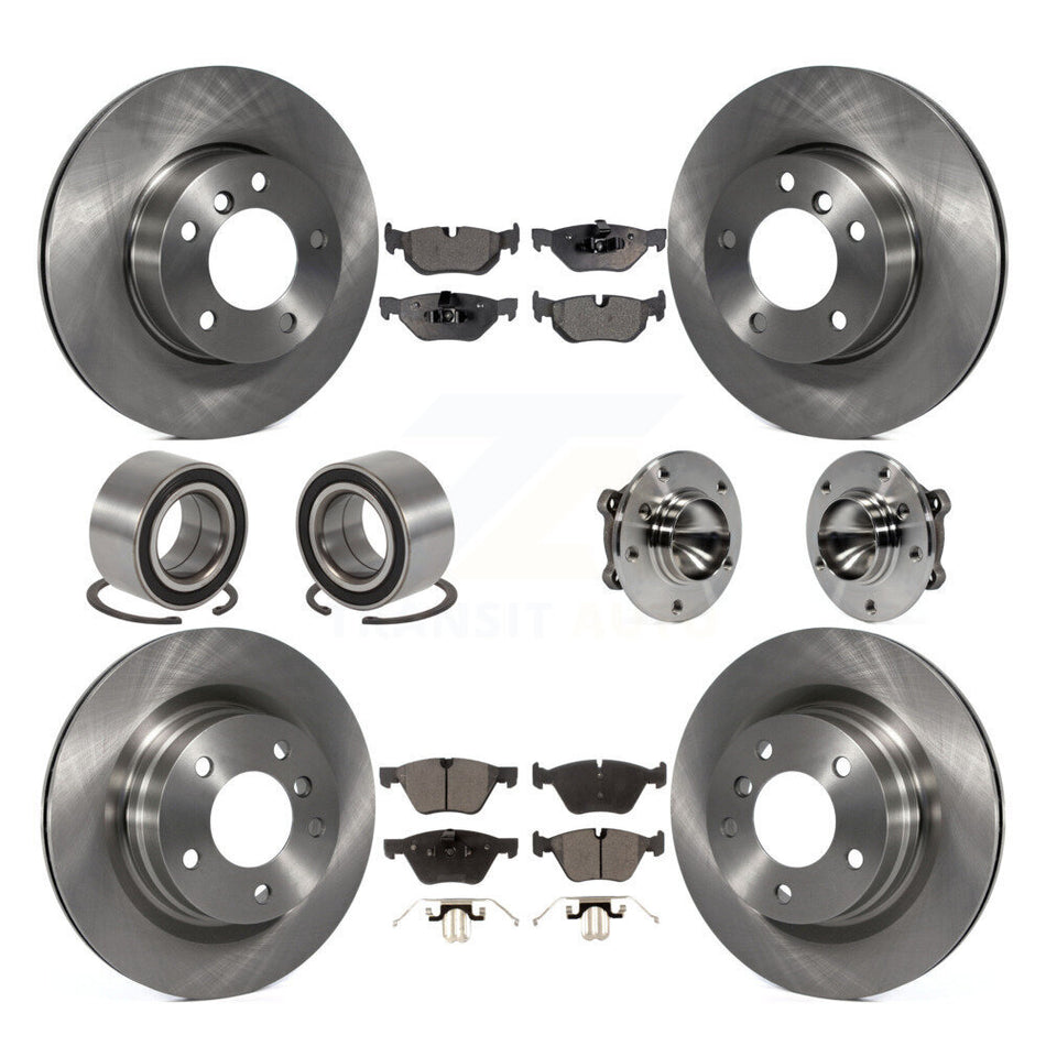 Front Rear Wheel Hub Bearings Assembly Disc Brake Rotors And Semi-Metallic Pads Shoes Kit (10Pc) For BMW 328i 325i 323i KBB-109212