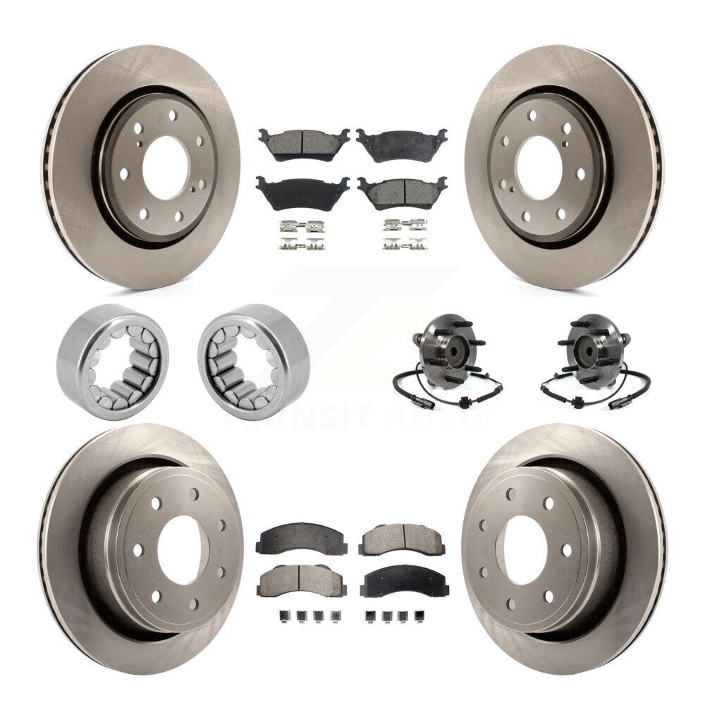 Front Rear Hub Bearing Brake Rotor & Pad Shoe Kit (10Pc) For Ford F-150 With 7 Lug Wheels KBB-109340
