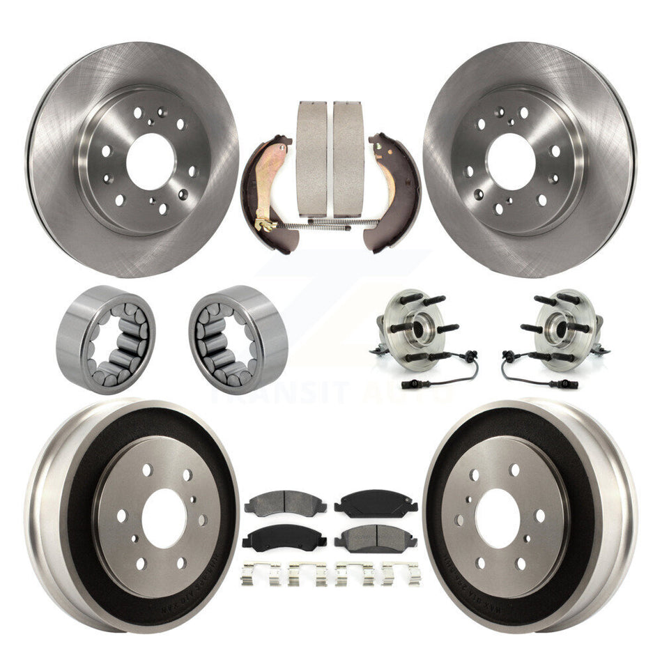 Front Rear Hub Bearing Brake Rotor & Pad Shoe Kit (10Pc) For Chevrolet Silverado 1500 GMC KBB-109365