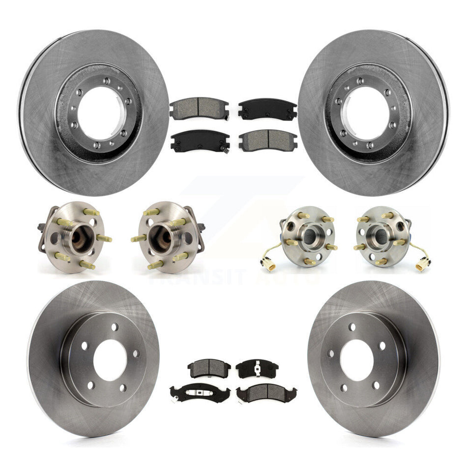 Front Rear Hub Bearings Assembly Disc Brake Rotors And Semi-Metallic Pads Kit (10Pc) For 1995-1996 Buick Riviera Oldsmobile Aurora KBB-109451