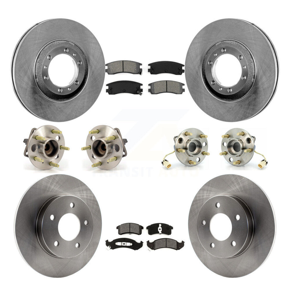 Front Rear Hub Bearings Assembly Disc Brake Rotors And Semi-Metallic Pads Kit (10Pc) For 1995-1996 Buick Riviera Oldsmobile Aurora KBB-109451