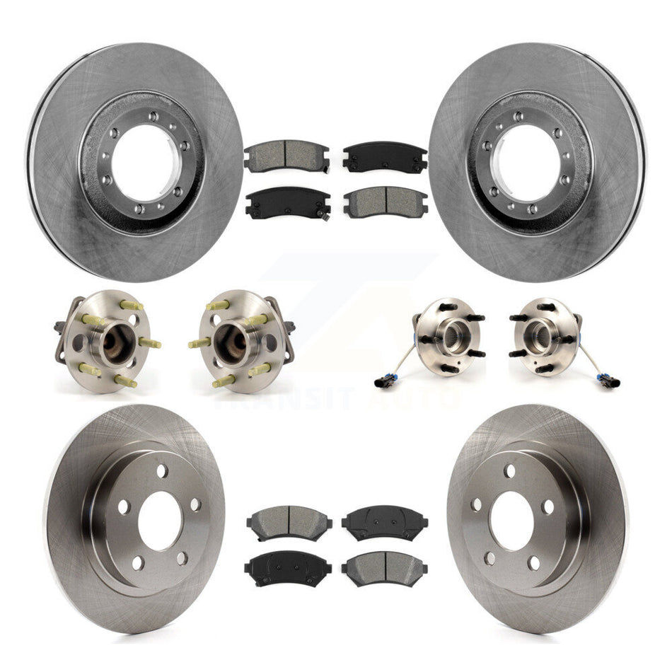 Front Rear Hub Bearings Assembly Disc Brake Rotors And Semi-Metallic Pads Kit (10Pc) For 2000-2005 Buick LeSabre Pontiac Bonneville KBB-109452