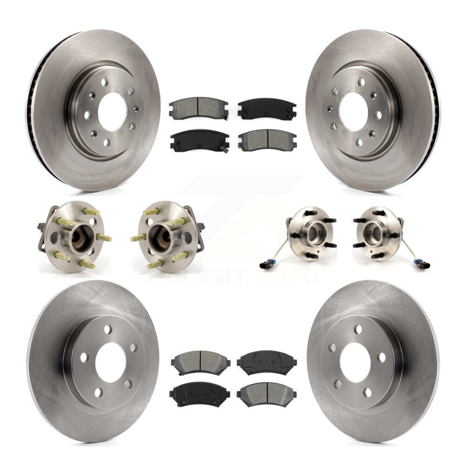 Front Rear Hub Bearings Assembly Disc Brake Rotors And Semi-Metallic Pads Kit (10Pc) For 2003-2004 Cadillac Seville With Solid Rotor KBB-109456